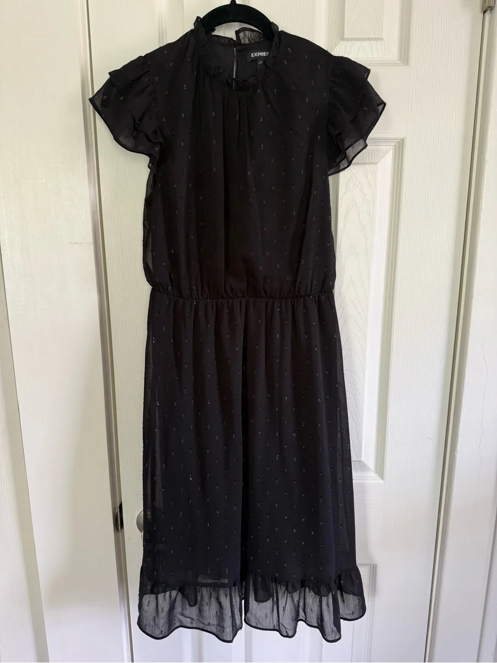 Express Black Midi Dress with Ruffle Hem - Picture 2 of 7